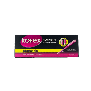 TAMPONES KOTEX MEDIO CON APLICADOR CAJA X 8 UNDS
